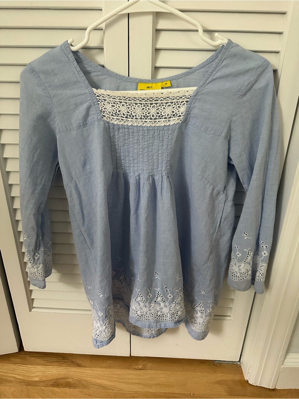 Roberta Roller Rabbit Pale Blue Embroidered Eyelet Peasant Top